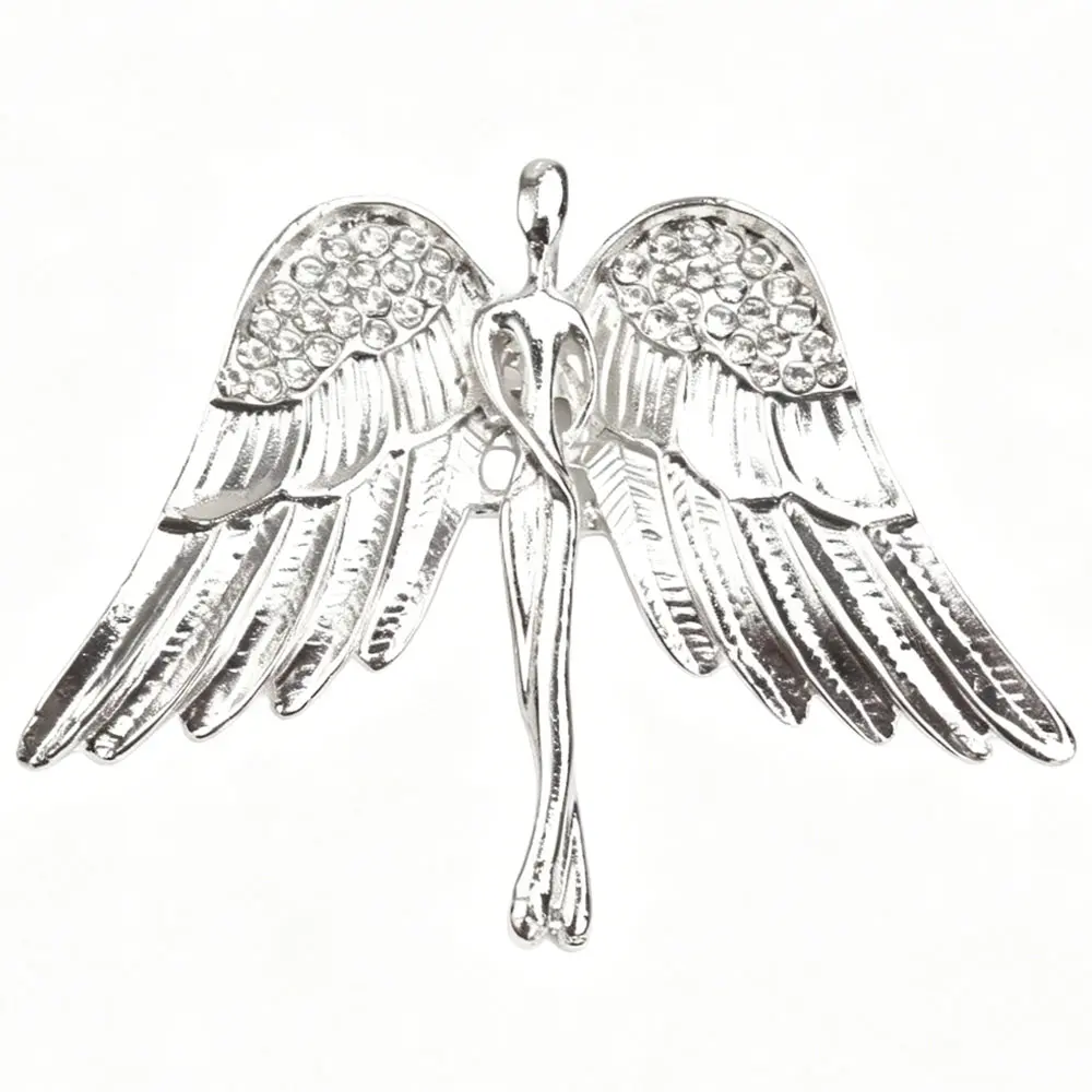 Silvery Angel Brooch Pave Clear Crystals Unisex Accessories for Coats Perfect Gift
