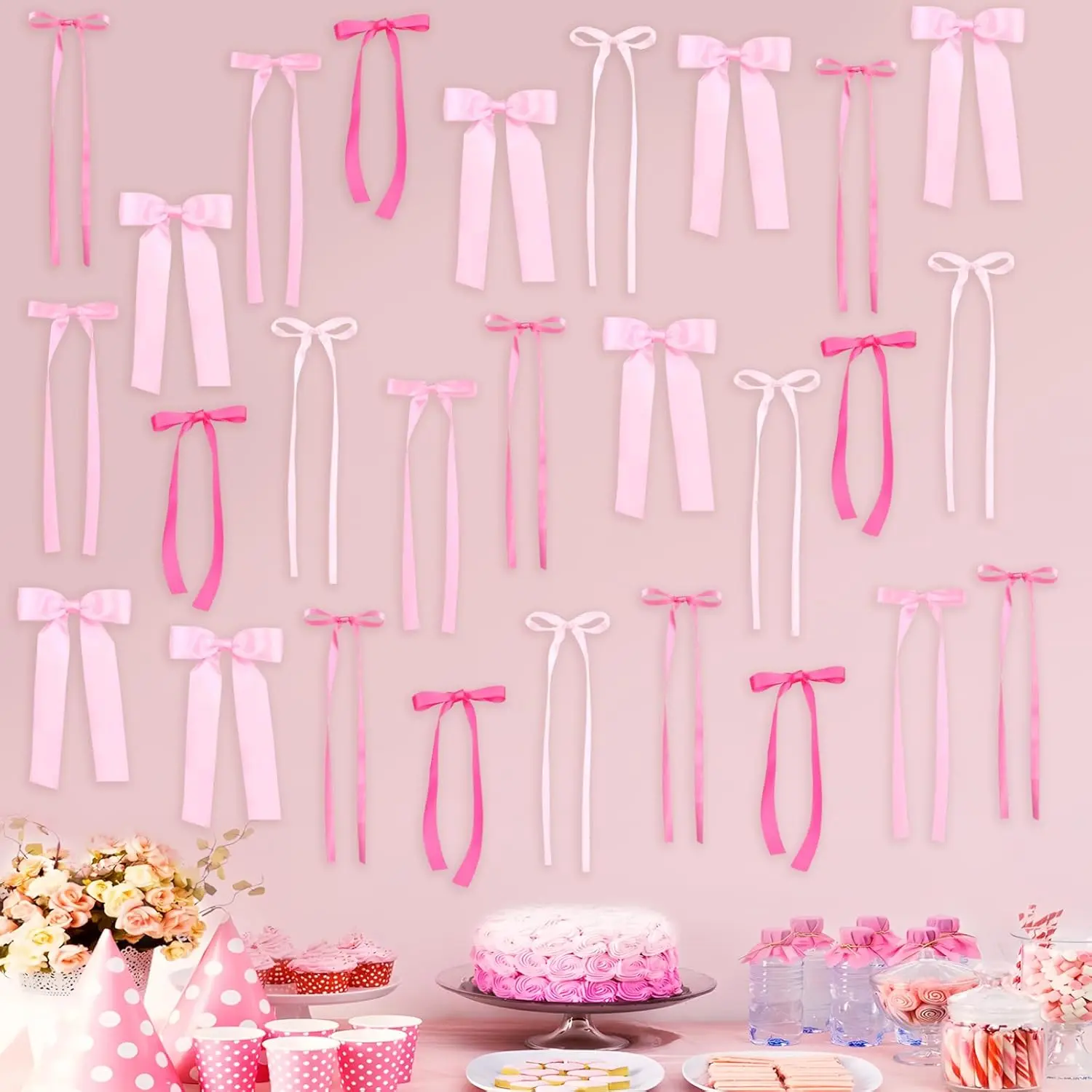 60PCS Pink Bow Birthday Party Decorations, 3 Sizes Bow Wall Decor, Ribbon Bows Wall Backdrop Stickers for Birthday, Baby Shower, Bachelorette Wedding Party, Room Bedroom Decorfidget toys