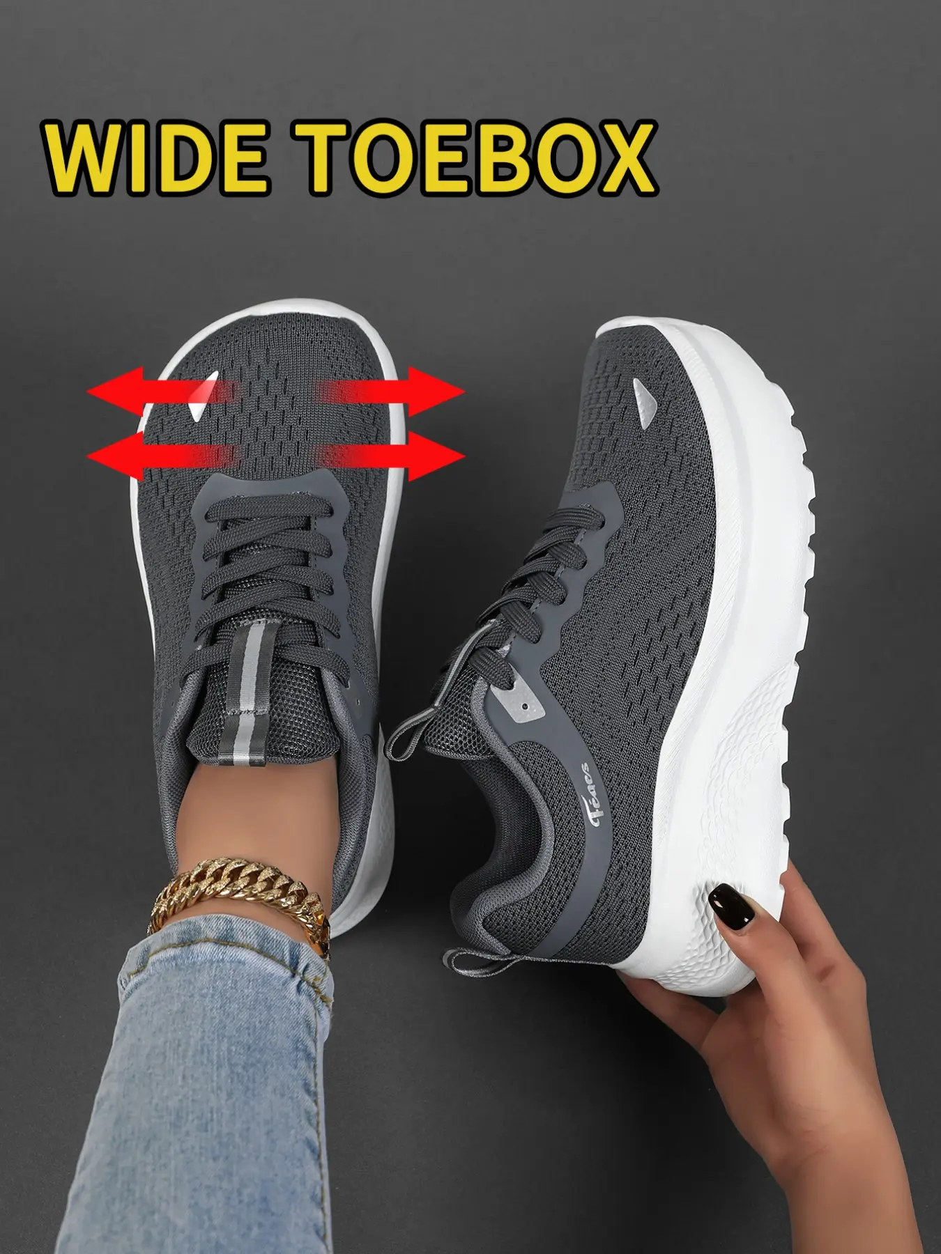 Women's Wide Forefoot Sports Shoes, Breathable Mesh, Lightweight, Thick Sole, Shock Absorption, Commuter Casual Sneakers, Lightweight Athletic Sneakers, Casual Athletic Trainers