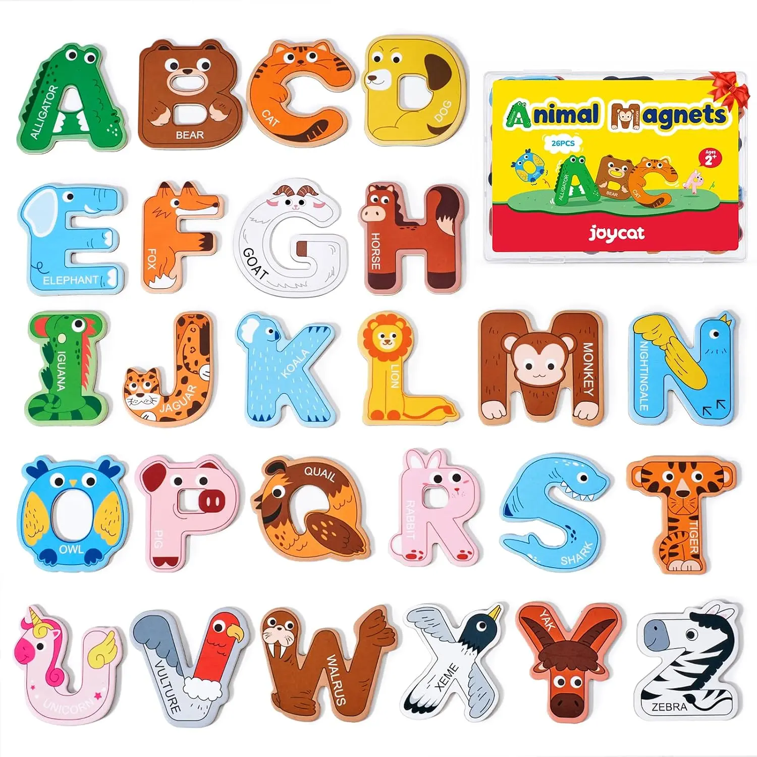 Wooden Thick Alphabet Magnets for Toddlers Fridge Large Size Cute Animal Colorful ABC Letters 26 Uppercase Letters Educational Toy Set for Kids Toddlers Preschool Spelling