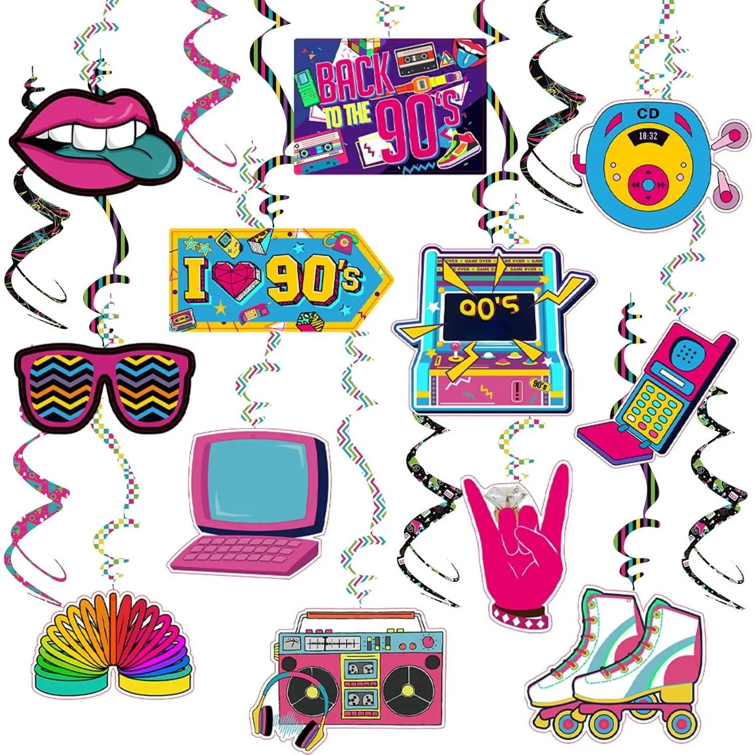 90s Theme Party Decorations Throwback 90's Party Colorful 1990s  Hop Birthday Party  Swirls Ceiling Decor for Adults  to The 90s Party Supplies