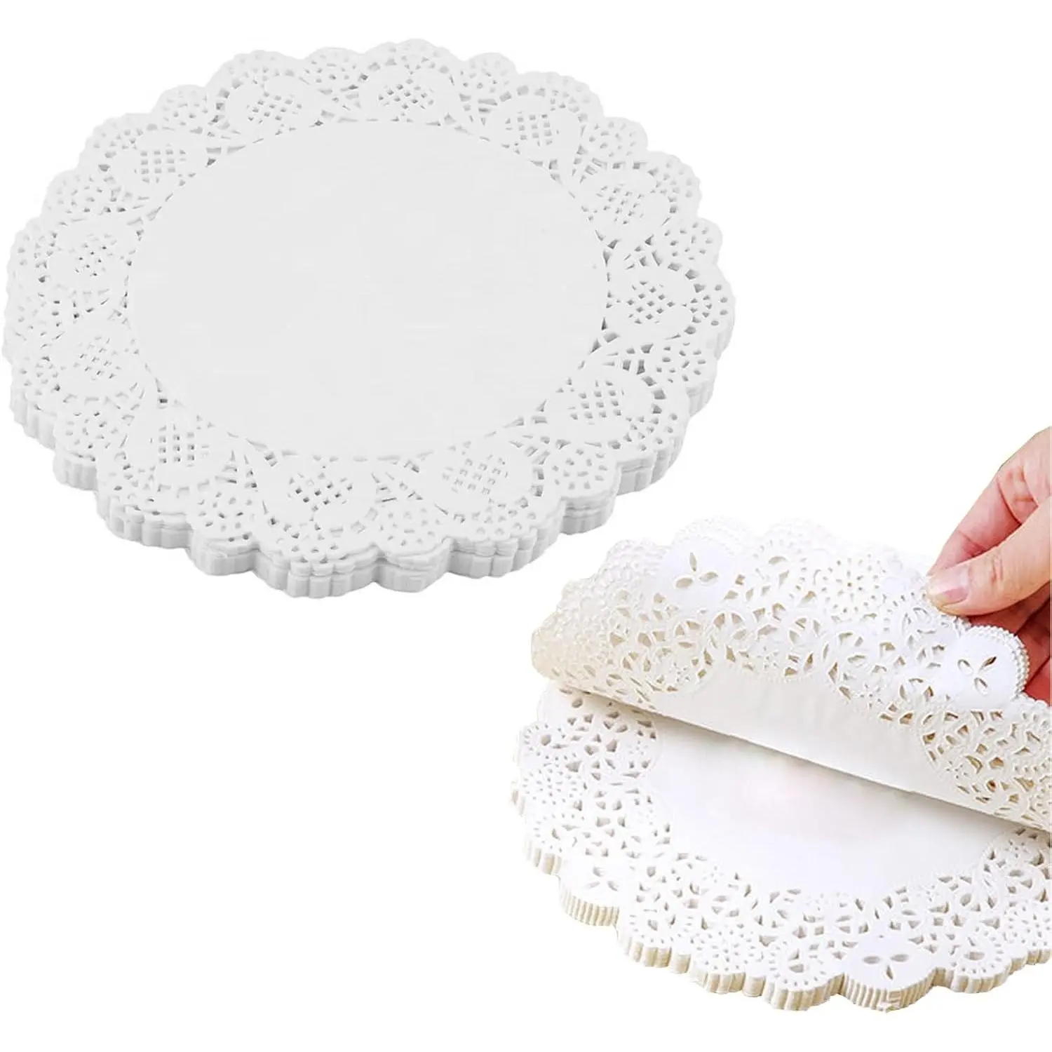 Sturdy 4-in Round Lace Edge Paper Doilies - Circle Round Shape Tableware for Food Cakes, Handmade Craft Projects, Pack of 100