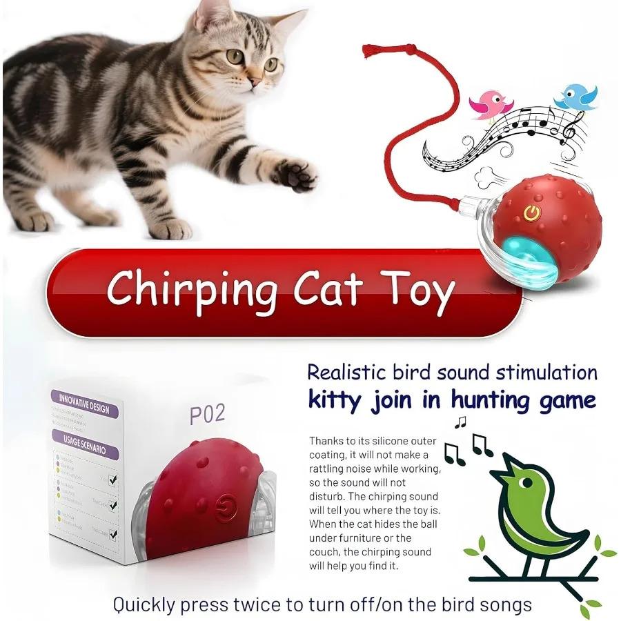 Interactive Cat Toy Ball with Bird Chirping Super Drive Cat Rolling Balls Motion Activated Sensor Pet Kittens Teaser Game Toys