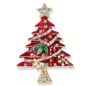 New Rhinestone Christmas Tree Brooch Female Creative Design Colorful Christmas Pins Trendy Clothing Backpack Accessories