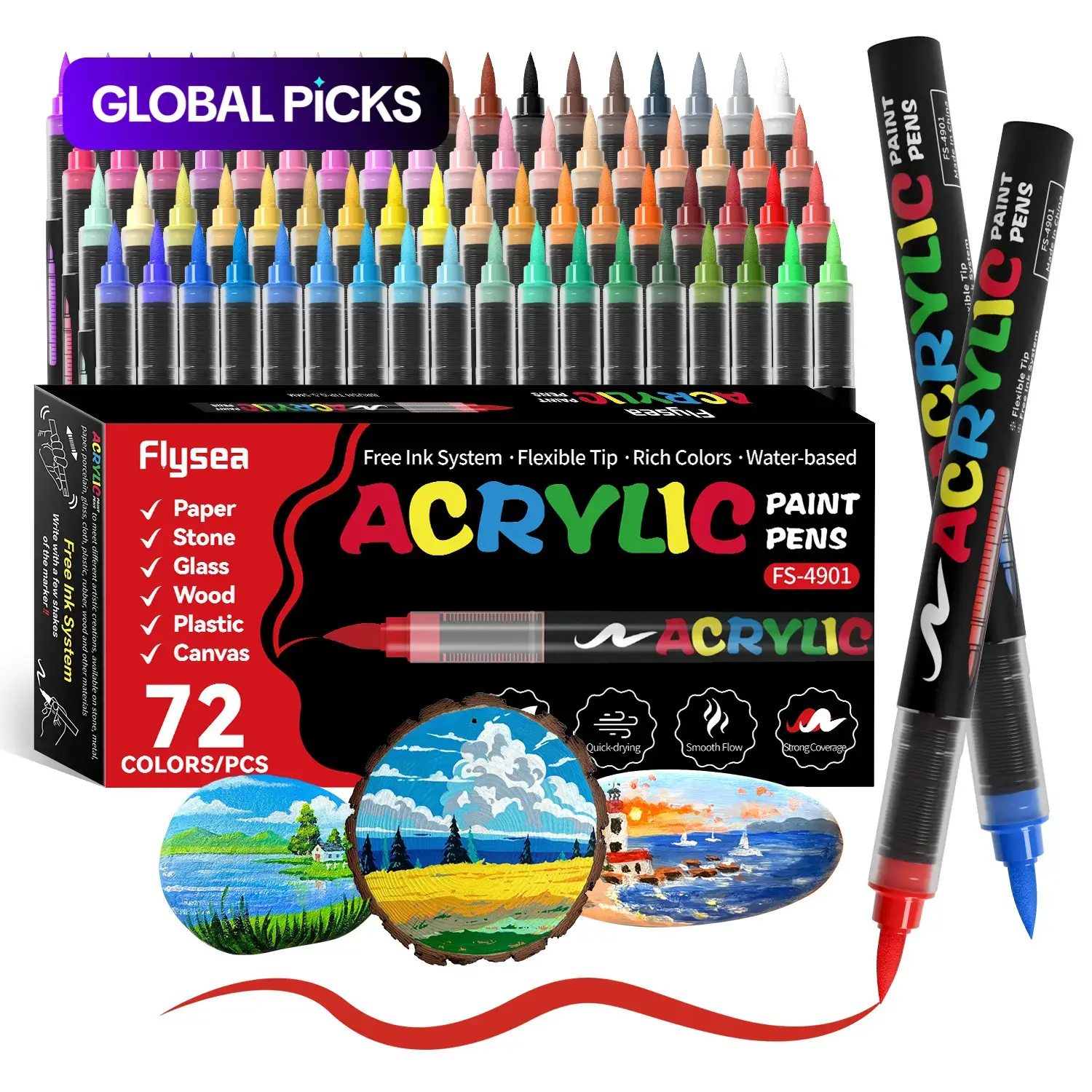 Acrylic Paint Soft Brush Markers Set, Soft Brush Tip, Automatic Ink Control, Paint Markers for Wood, Stone, Canvas, Glass, Fabric, DIY Crafts, Acrylic Marker Pens, Art Markers Pen, Coloring Markers #GLOBAL PICKS