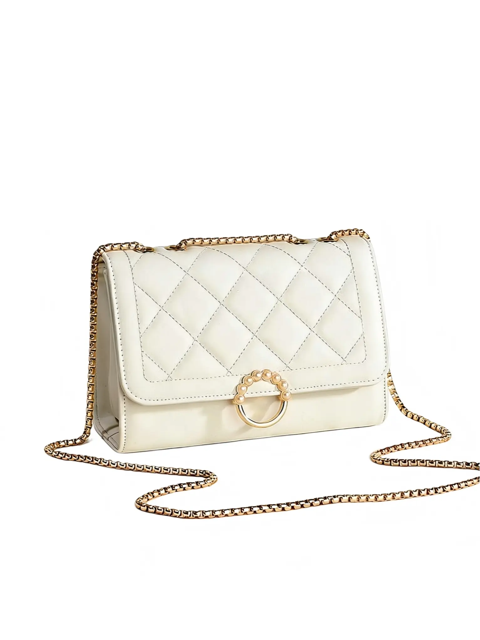 Diamond Quilted Mini Flap Crossbody Bag with Gold-Tone Chain Strap Pearl Decor Round Ring Lock Small Shoulder Handbag Elegant Women Evening Clutch Casual Trendy Purse Multi Colors for Daily Dating Wedding Party Travel Shopping