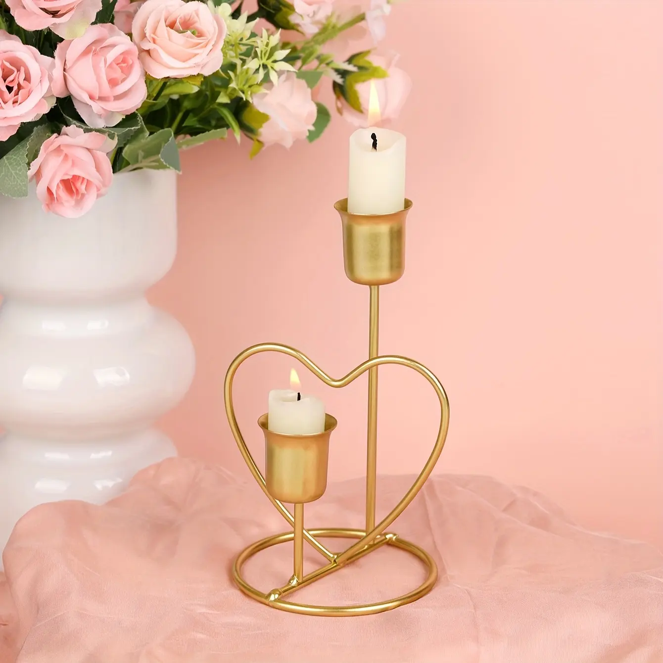 Love black and gold candlestick/candlestick holder, four-season universal candlestick, suitable for outdoor courtyard/office desktop/wedding decoration