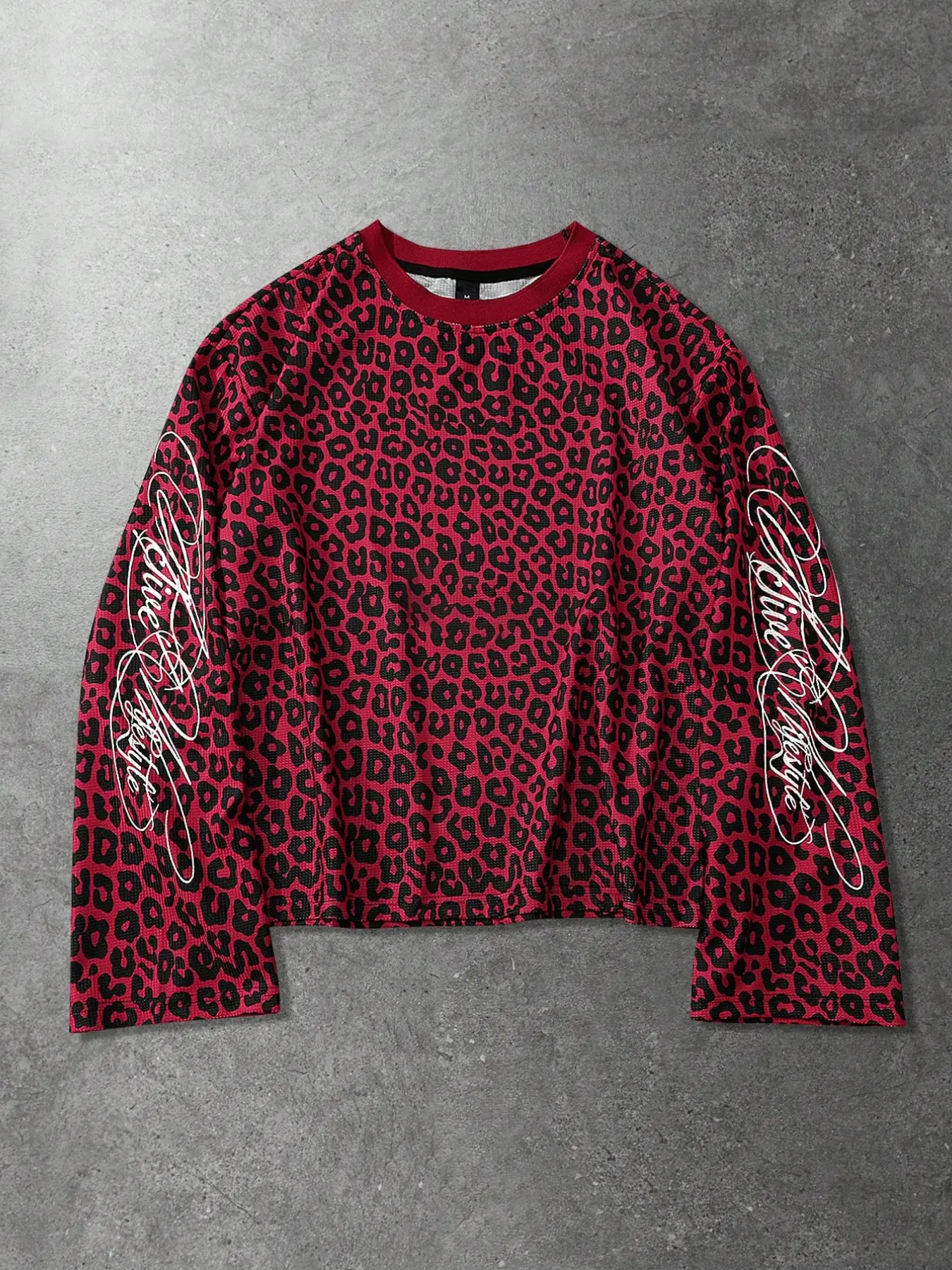 Y2K Vintage Red Leopard Print Long Sleeve Thermal Shirt Women Men Grunge Streetwear Crewneck Waffle Top Sleeve Graphic Outfits