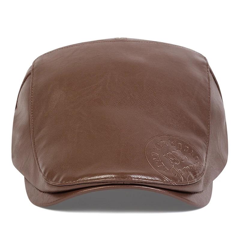 Men Retro 1985 Pu Leather Newsboy Caps British Painters Hats Spring Autumn Side Adjustable Flat Cap Hip Hop Berets