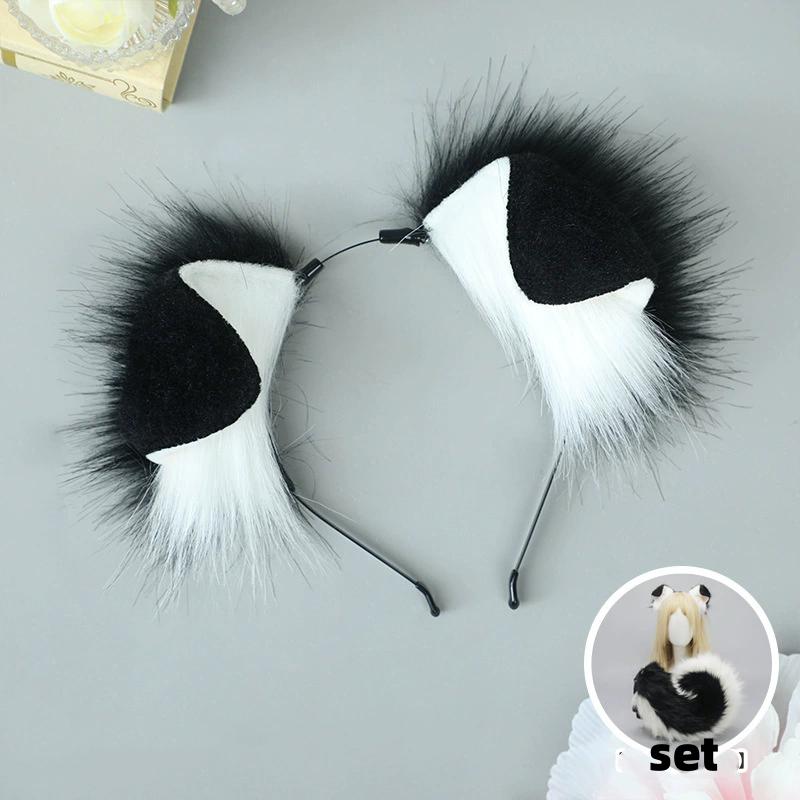 4 Types Handmade Halloween Simulated Faux Dog Ear Headband Comic Con Bendable Plush Dog Tail Cosplay Realistic Animal Ears Props