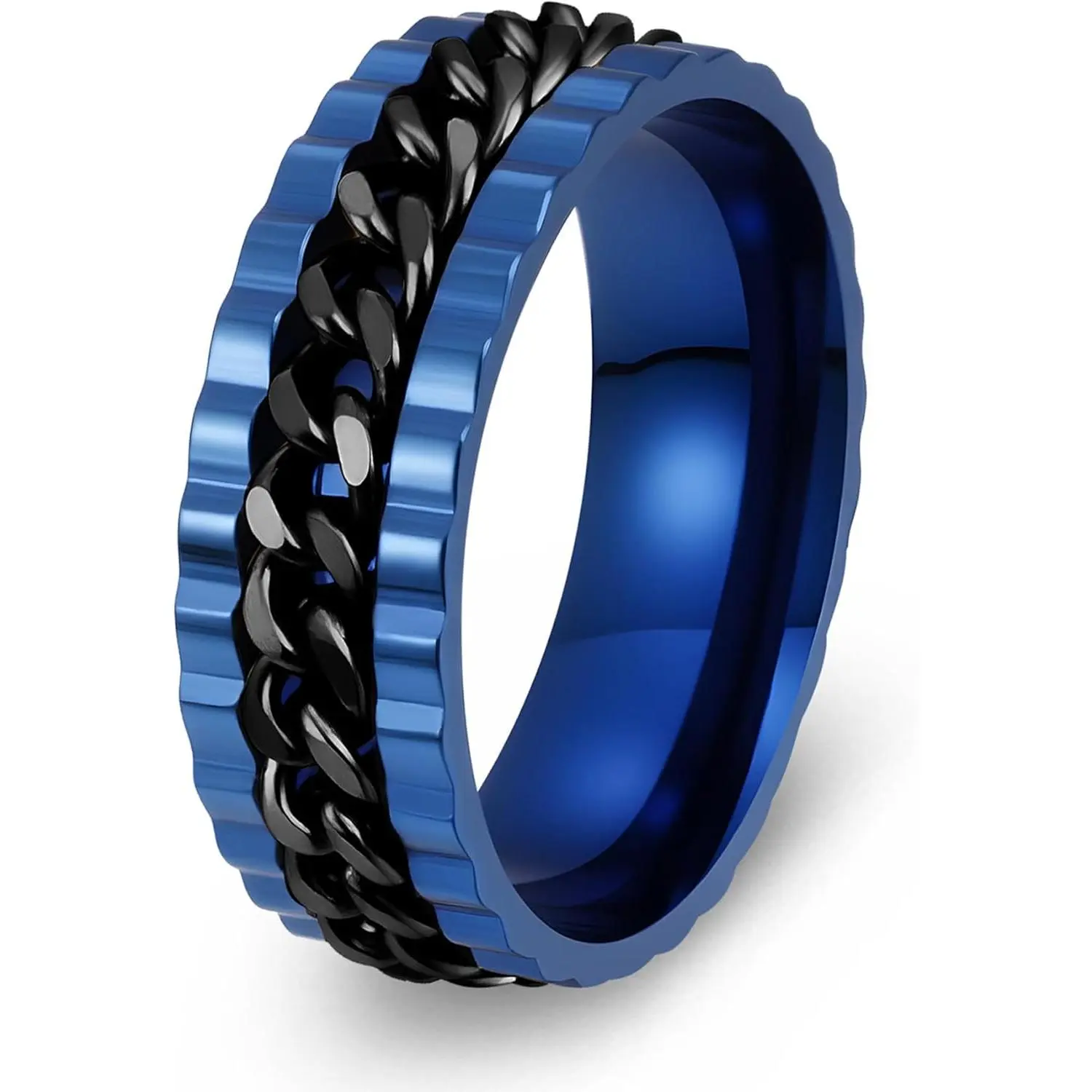 Mens Fidget Rings Anxiety Spinner Ring for Men Stress Relief Chain Spin Titanium Ring for Adult Gift for Dad