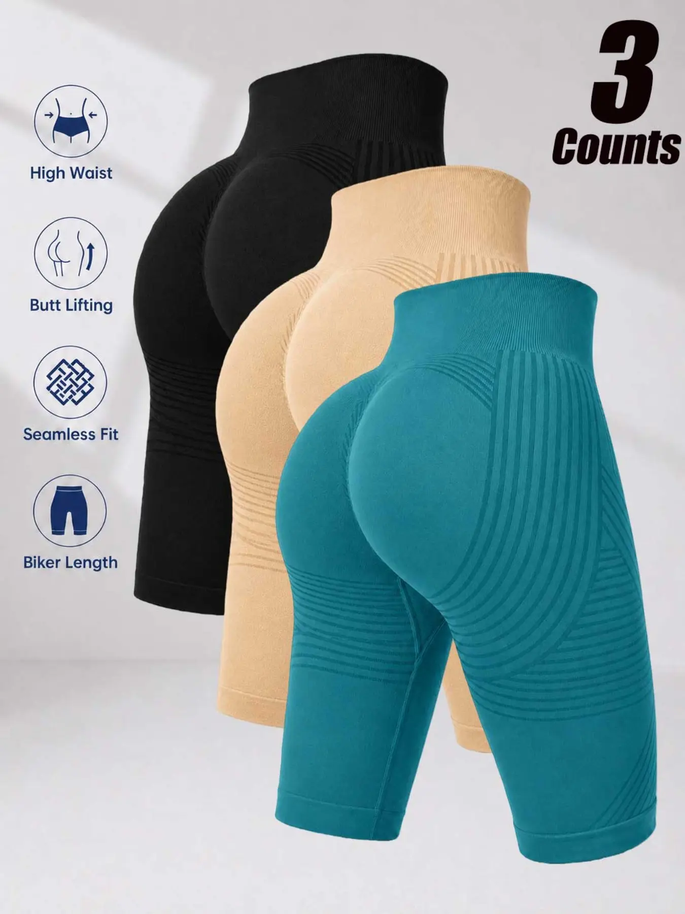 High Waist Butt Lifting Seamless Cycling Shorts for Women, Summer Tight Shaping Yoga Pants, Fitness Sport Capri Pants, Activewear Shorts