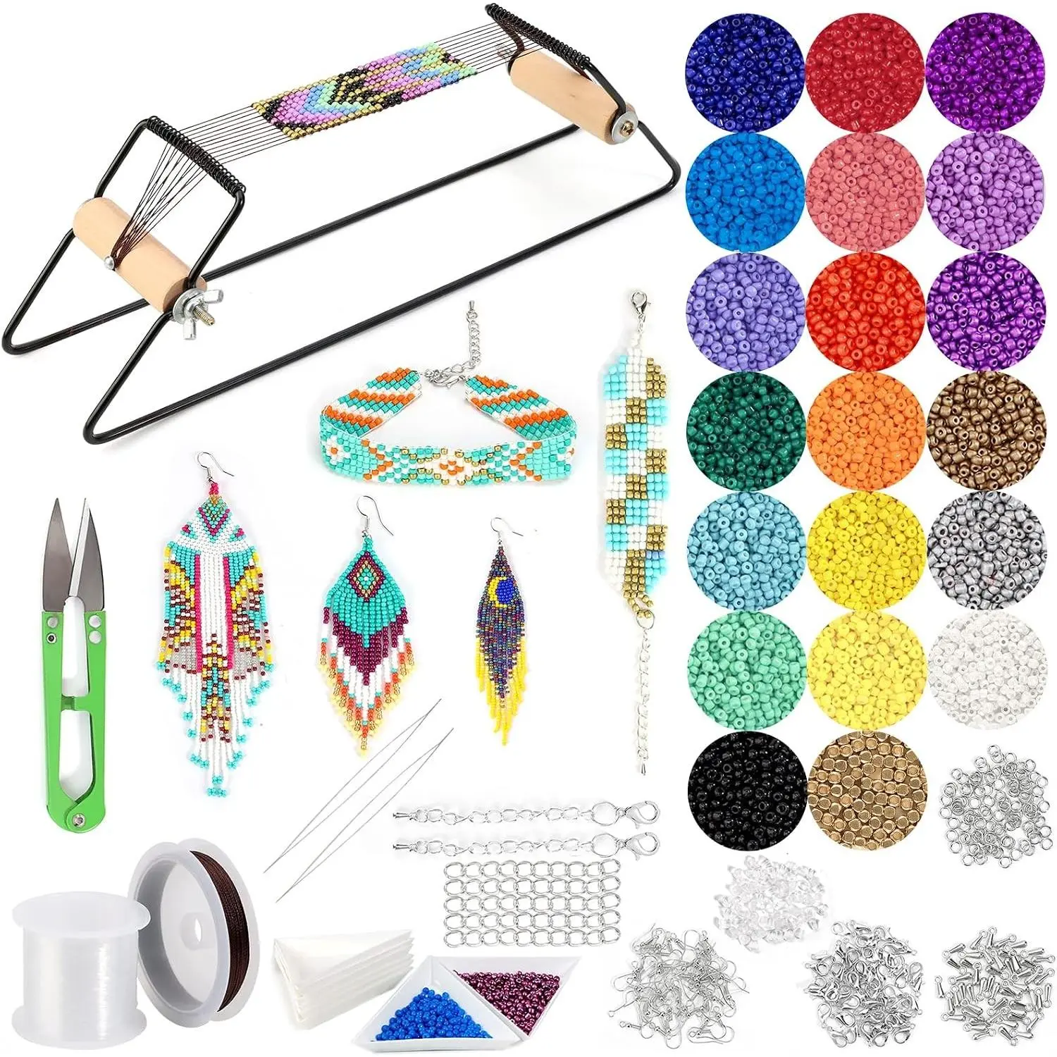 Bead Loom Kit, Beading Supplies with 9700 PCS Seed Beads, Tray, Scissors Making Accessories, Beading Loom Kits for Adults Jewelry Making Bracelets Belts