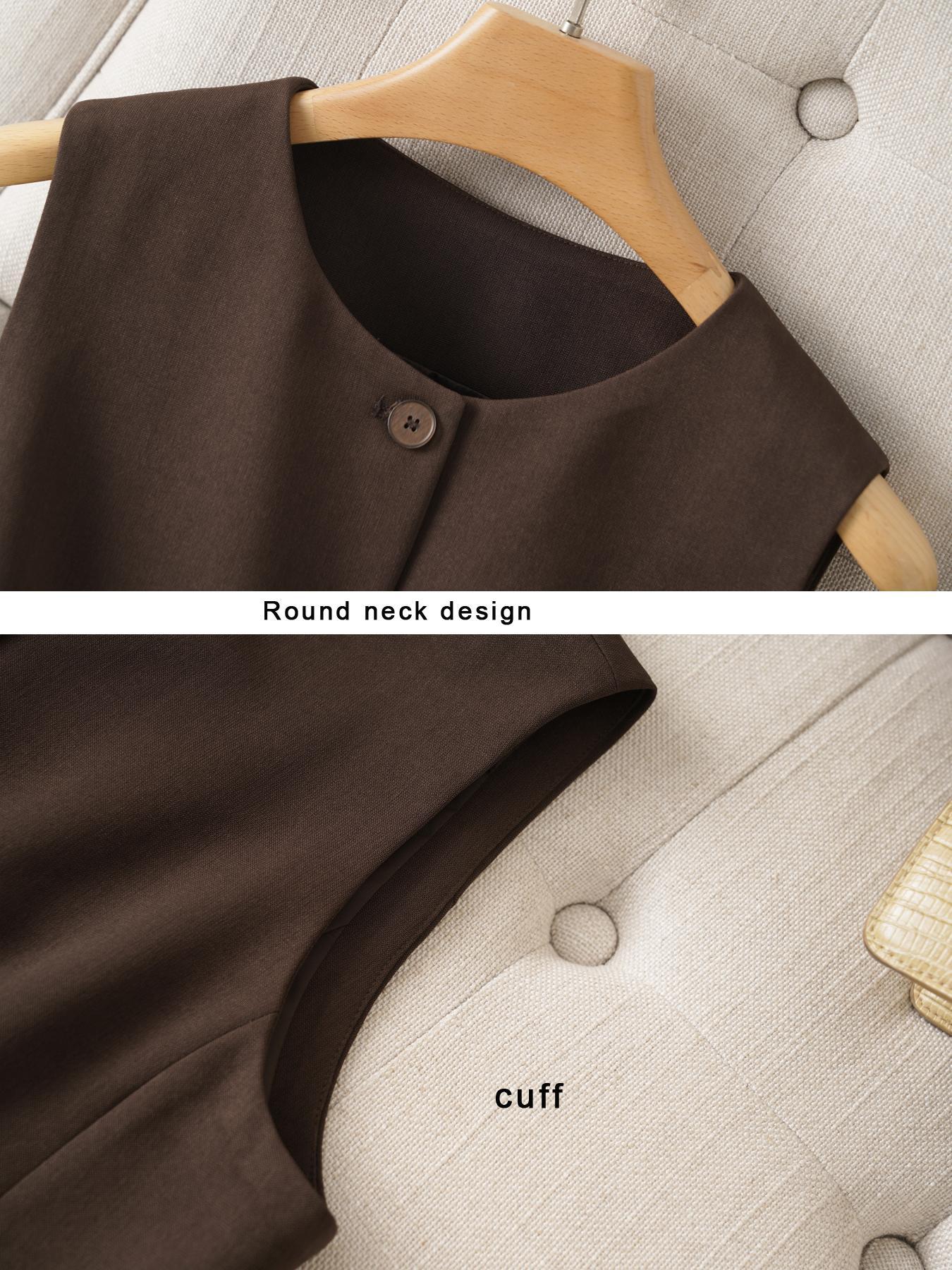 Women's Solid Color Button Front Vest Blazer, Casual Fashion Comfy Sleeveless Outerwear for Daily Outdoor Wear, Women Clothing for Spring Fall