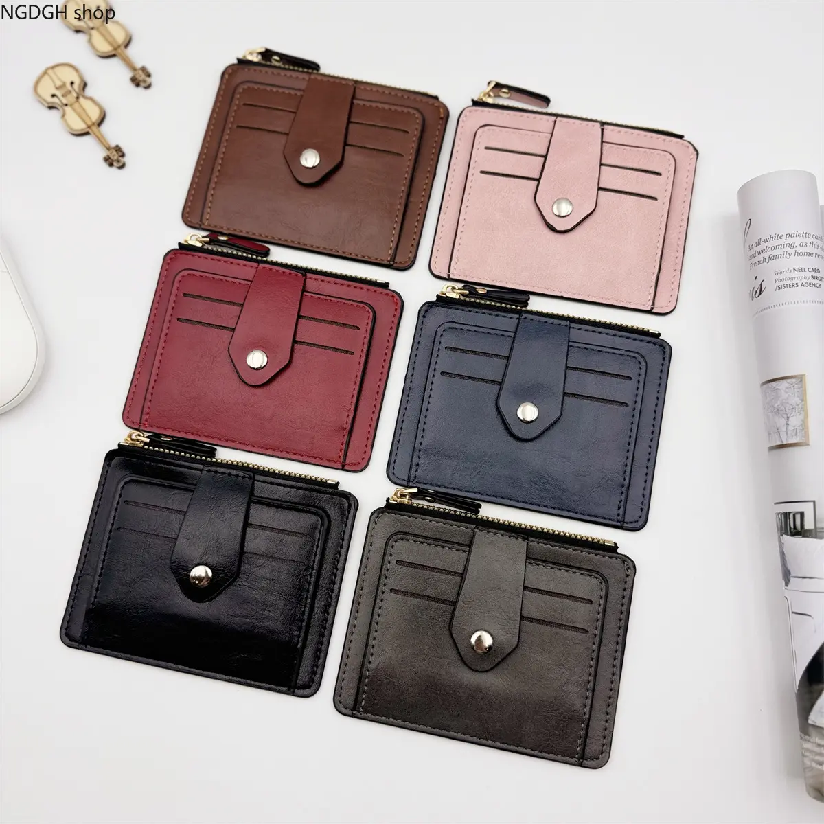 Portable Vintage Leather Card Holder Wallet - Compact, Thin Profile, Snap Fastener Card Slots, Zip Closure Coin Pouch, Multicolor Selection, Ideal for Everyday Use & Travel Gifting (Sports & Outdoor Accessory)
