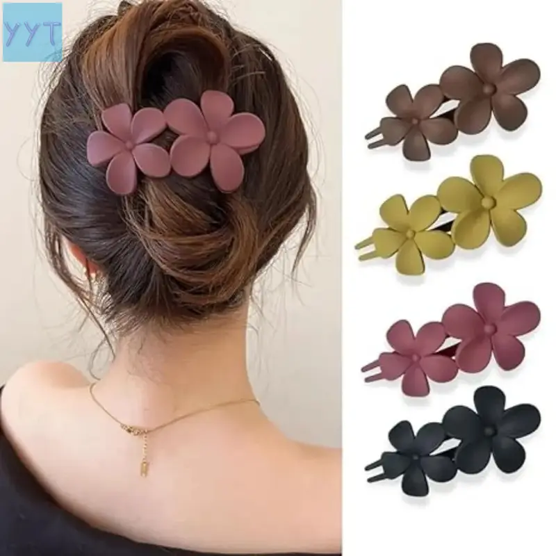 YYT1 4Pcs Flower Flat Hair Clips Women Matte Flat Hair Claw French Alligator Clips Non-Cute Duck Billed Flat Claw Clips Thick Hair Girls summerwins (Suitable low bun head, half tied hair, princess head)