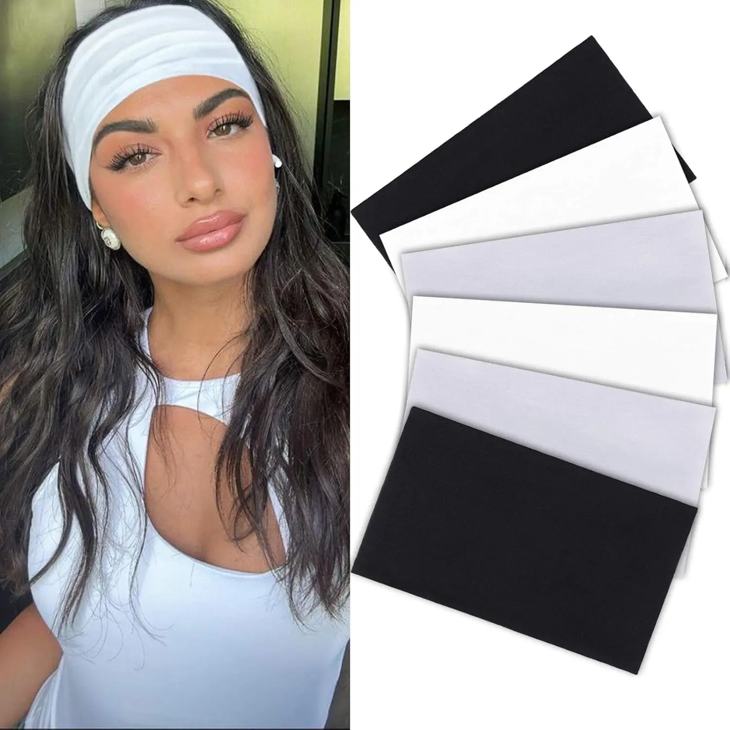 Thick Elastic  Headbands - Non-Slip, Fashion  Bands in Black, White, and Gray for Women's  and Hair Styling