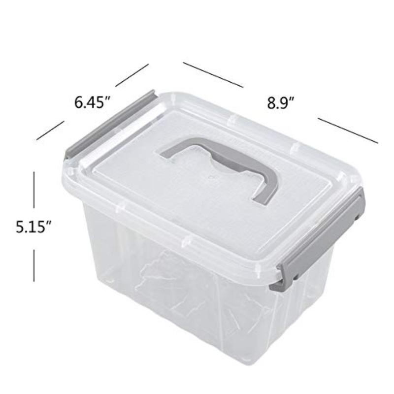 3.5 Quart Clear Storage Bin Small Plastic Stackable Box Cotainer with Lid and Grey Handle 6 Packs