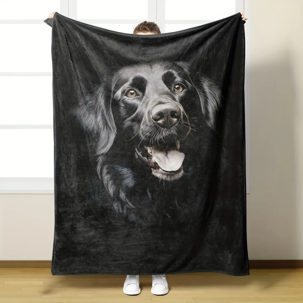 Realistic Black Labrador Retriever Flannel Throw Blanket Soft Warm Cozy Blanket for Sofa Bed Home Decor Gift for Dog Lovers , Perfect for for Bedroom, Living Room, Sofa, Office, Nap, Travel, Car,Camping and All Season