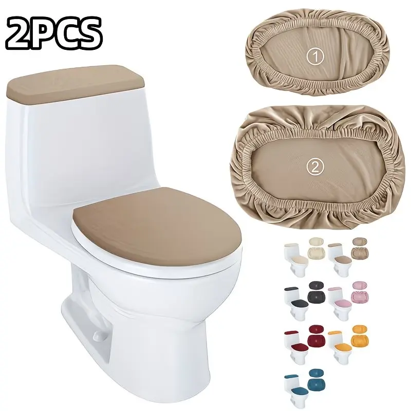 2-Pack Solid Color Elastic Toilet Seat Covers, Easy-Removable Durable Toilet Lid Water Tank Dust Cover, Home Bathroom Accessories