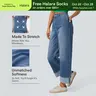 Halara Flex High Waisted Pockets Rolled Hem Wide Leg Washed Casual Jeans