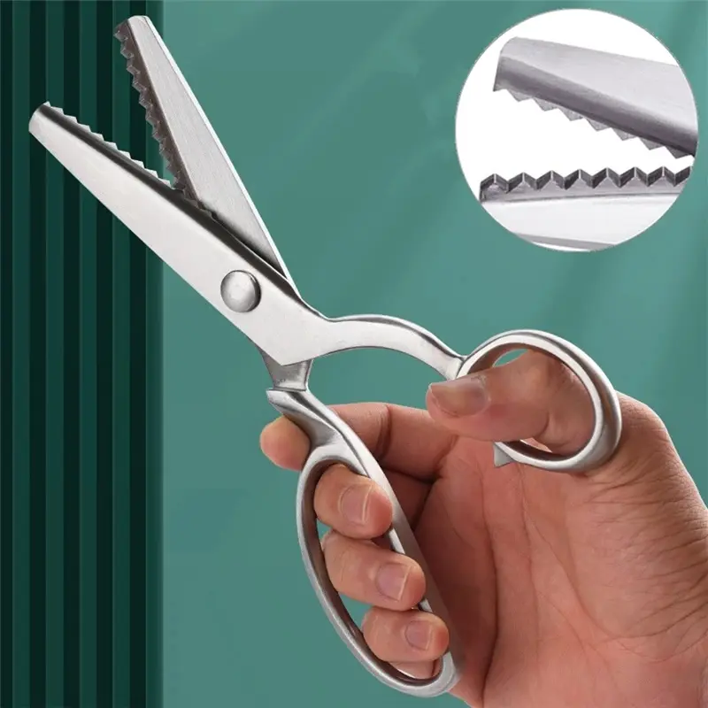 Stainless Steel Pinking Shears Sewing Zigzag Scissors Dressmaking Tailor Craft Leather Stationery Fabric Cutter Paper Zig Zag