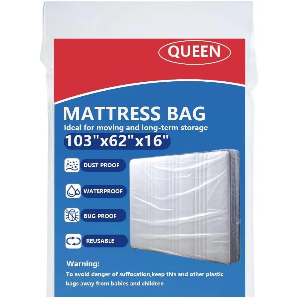 Queen Size Plastic Mattress Bag for Moving, Storage & Disposal - Mattress Protector Cover