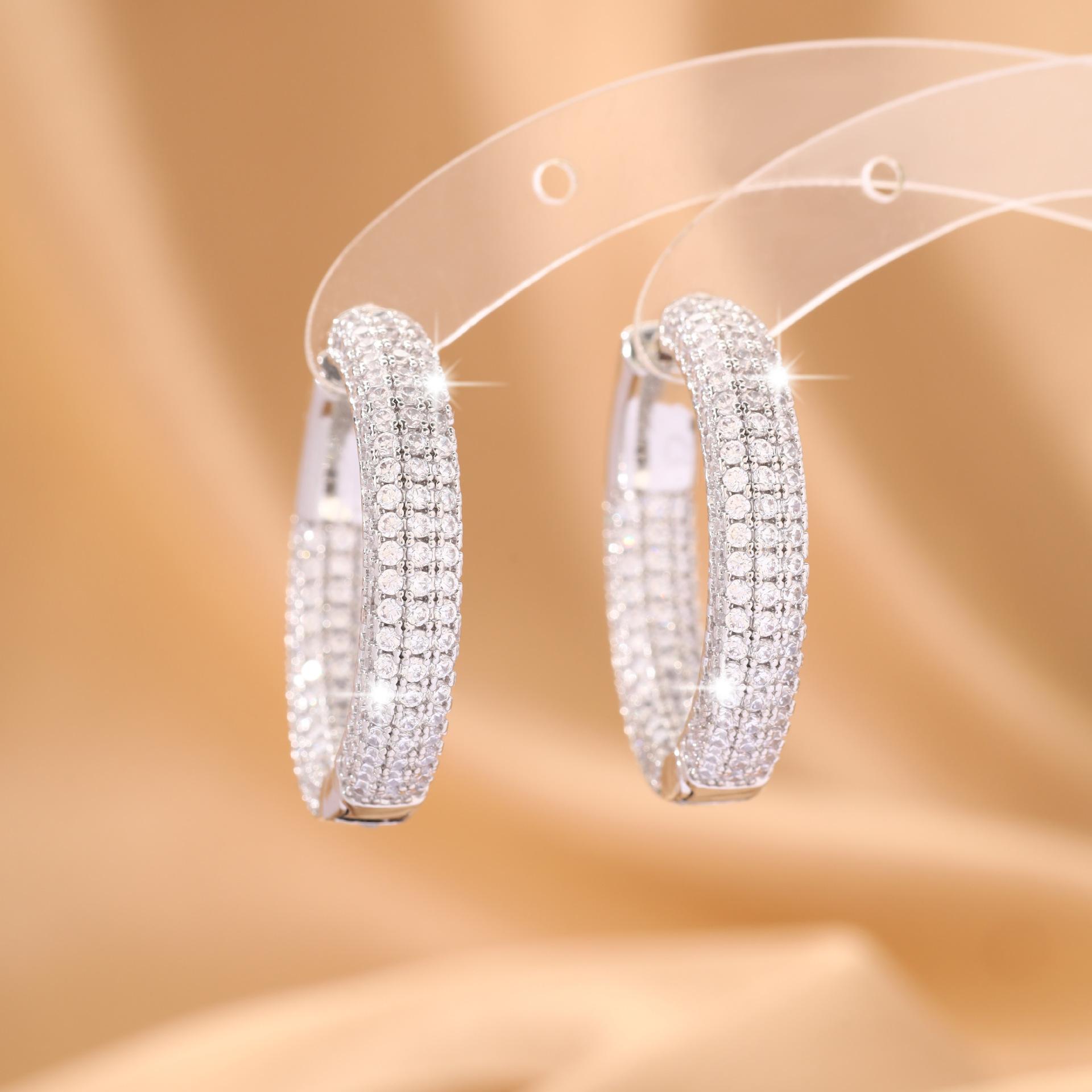 Cross-border best-selling full zircon earrings, light luxury, high-end, stylish and trendy, unisex, European and American hip-hop personality