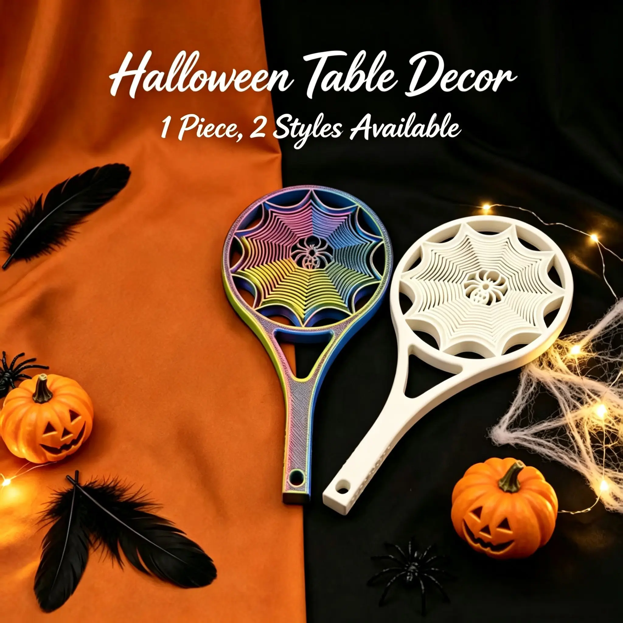 Halloween Decorations Spider Web Tennis Racket Carrot Tower Desk Ornament, Festive Tabletop Shelf Decoration, Indoor Party Fireplace Display