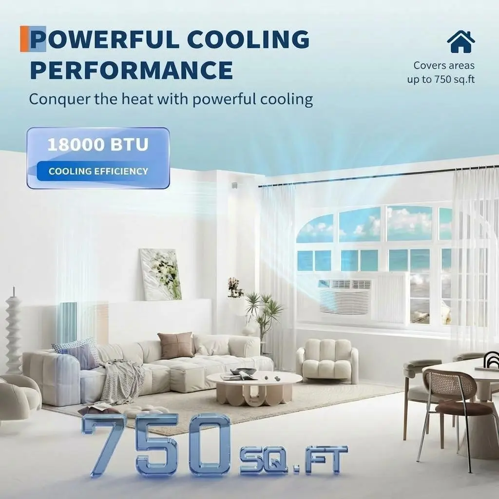 GAOMON 18000 BTU Window Air Conditioner & Heater Combo – Smart WiFi Voice Control – Dehumidifier & Fan – Energy Efficient, Remote, Washable Filter – For Rooms up to 1000 Sq Ft, 230/208V