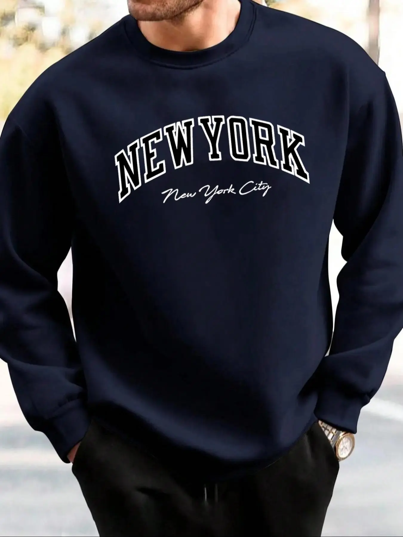 Men's Retro New York Style Round Neck Sweatshirt, Letter Print, Comfortable Soft, Casual Daily Wear, Fall Winter Basic Fashion Top