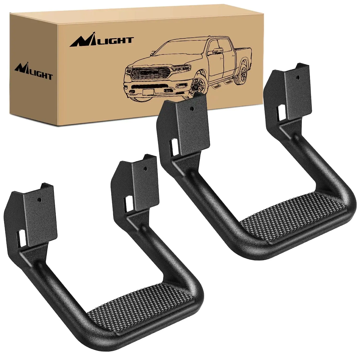 Nilight Universal Truck Side Steps - Chrome-Plated Aluminum, Non-Slip, 1-Piece Design, 2PCS, 350lb Support, Easy Install, Eases Entry/Exit, Fits Chevy Ford Toyota GMC Dodge RAM Trucks SUVs, All Seasons