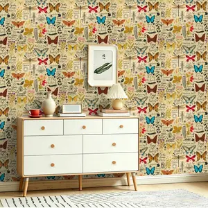 Seamless Peel and Stick Wallpaper, Vintage Insect Print, Self-Adhesive, Washable, Fade-Resistant, Ideal for Home, Rental, Airbnb, Store Decor