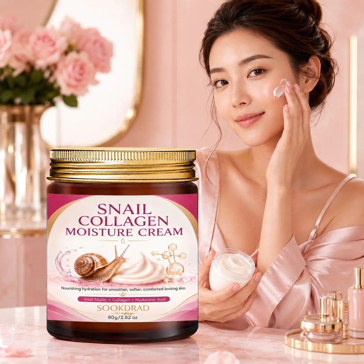 Snail Collagen Moisture Cream, Snail Mucin, Hyaluronic Acid, Hydrating, Nourishing, Smooth Skin, Soft Skin, 80g