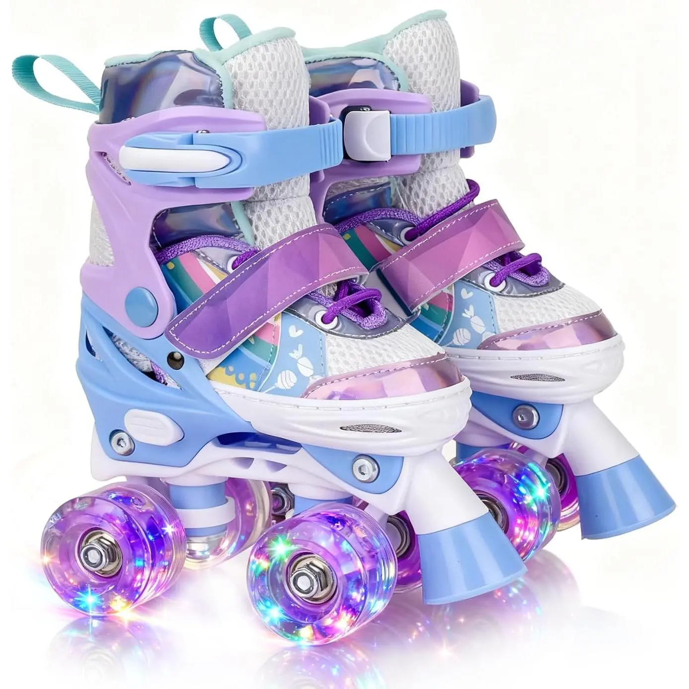 Roller Skates for Kids Ages 5 6 8 12 Year Old 4 Size Adjustable Quad Roller Skates for Girls Boys Toddler with Light Up Wheels Best Children Gift for Beginners Indoor Outdoor Sports