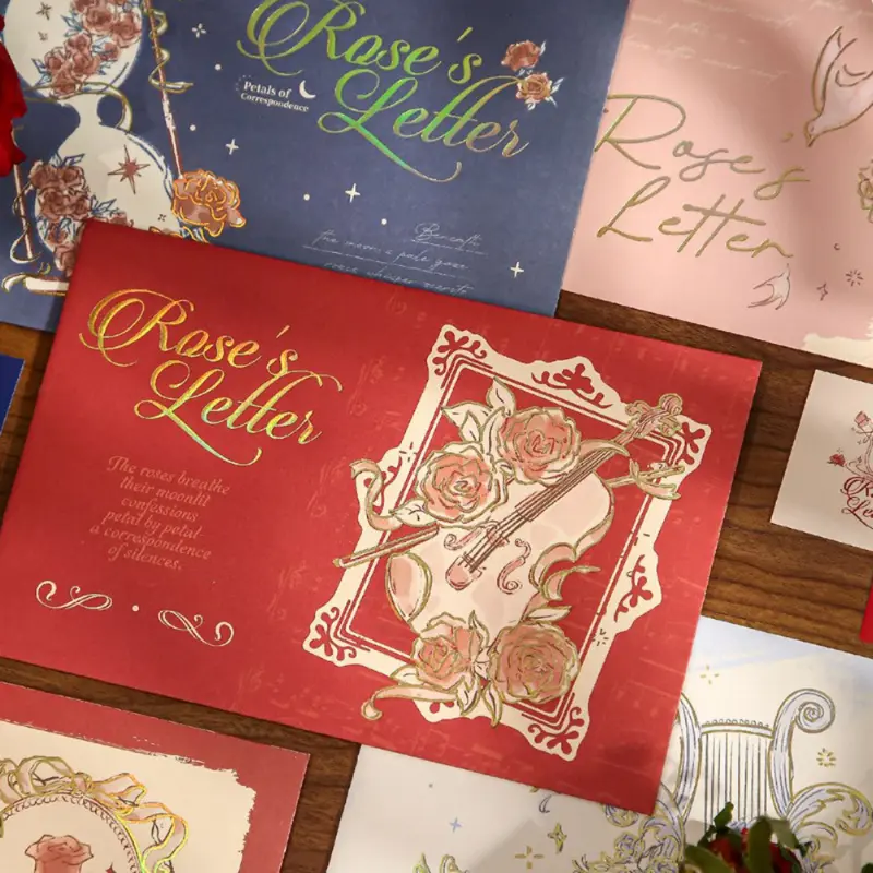 Rose's Letter Envelope Set - Wish Rose Themed Illustrated Envelopes with Stickers, Vintage Floral Stationery for Students, Love Letters, Scrapbooking & Gifts