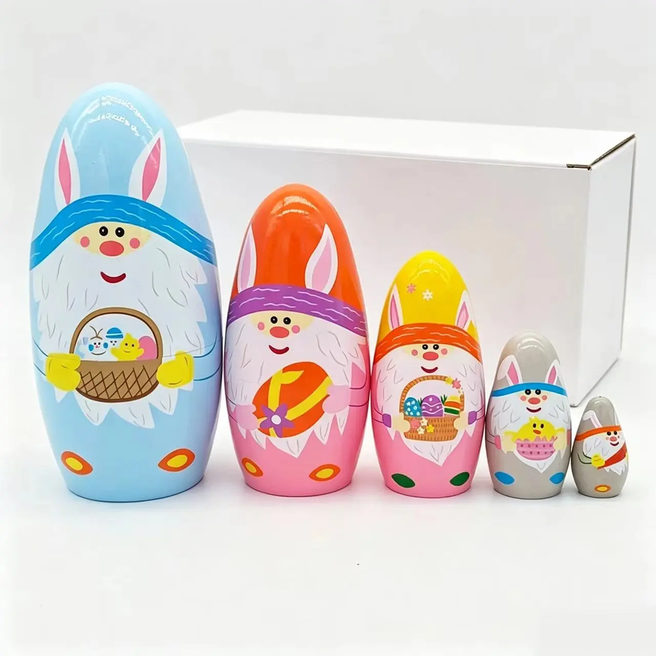 Five-Layer Easter Egg Rabbit Russian Doll, Hand-Painted Macaron Style Wooden Nesting Toy, Eco-Friendly, Educational, Decorative Gift