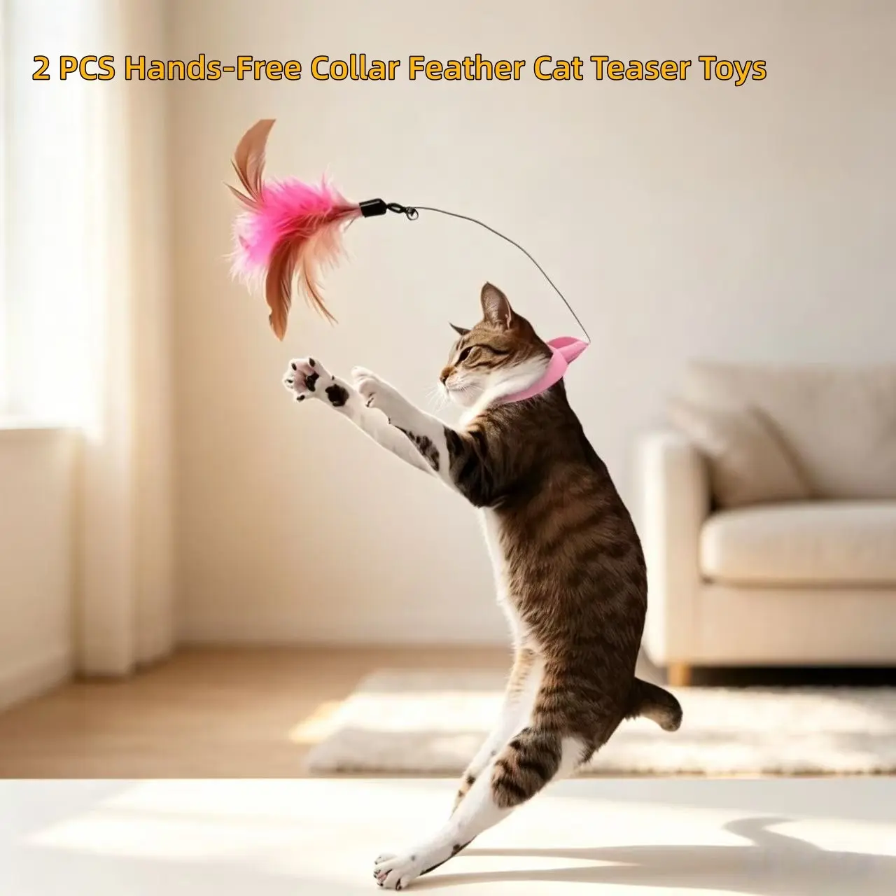 2pcs Cat Headband Self-Amusement Wand, Hand-Free Cat Toy, Soft Adjustable Collar, Ideal for Kittens & Adult Cats, Perfect Cat Gift