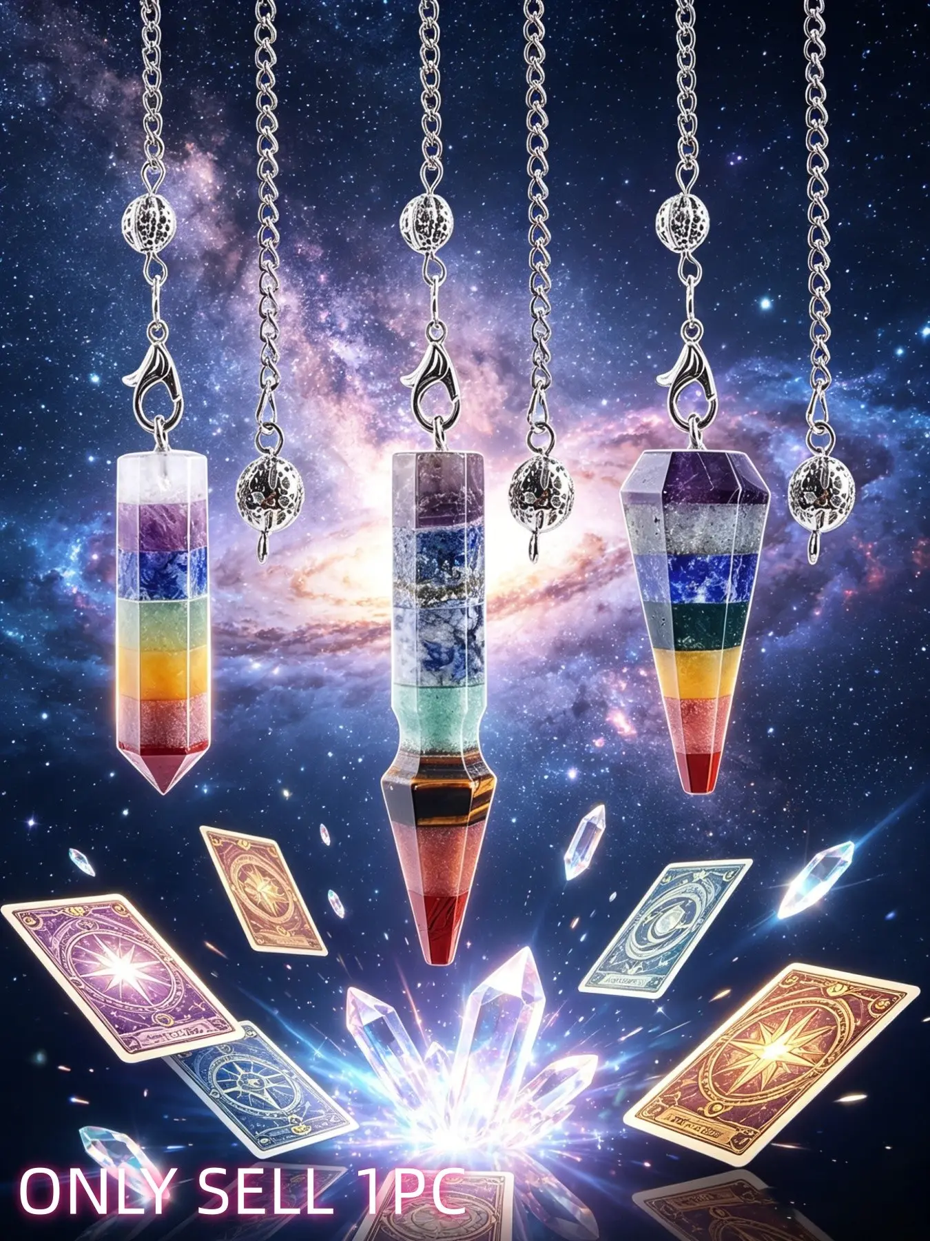 1pc Natural crystal stone seven chakra divination tool decorative pendant, spiritual energy purification meditation chakra healing stone meditation accessory, natural chakra gem wheel balancing the seven-color world tarot practitioner and witch's gift
