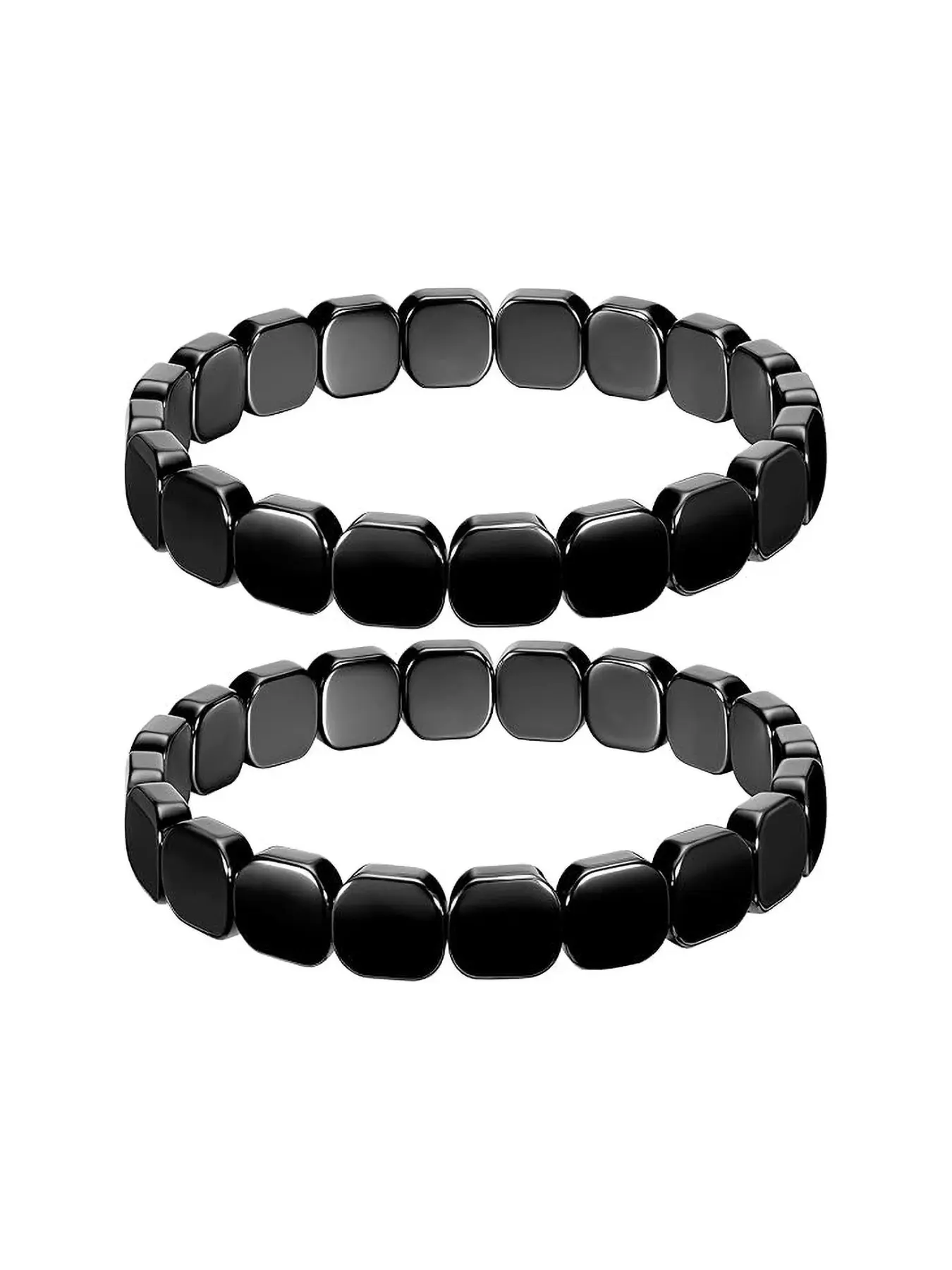2-Piece Spiritual Healing Bracelet Set, Matte Hematite Elastic Cord Adjustable Bracelet, Unisex Meditation Stackable Wristband, All Seasons Sporty Style