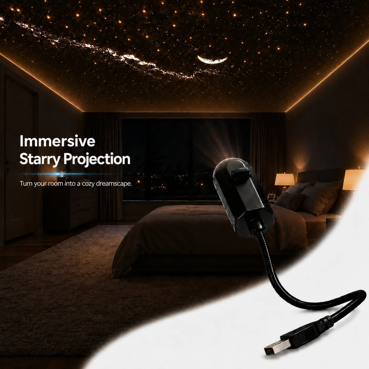 Starry Sky Galaxy Projector, USB Powered Ceiling Projector for Bedroom, Aurora Space Projection Decor for Living Room, Home and Relaxing Atmosphere