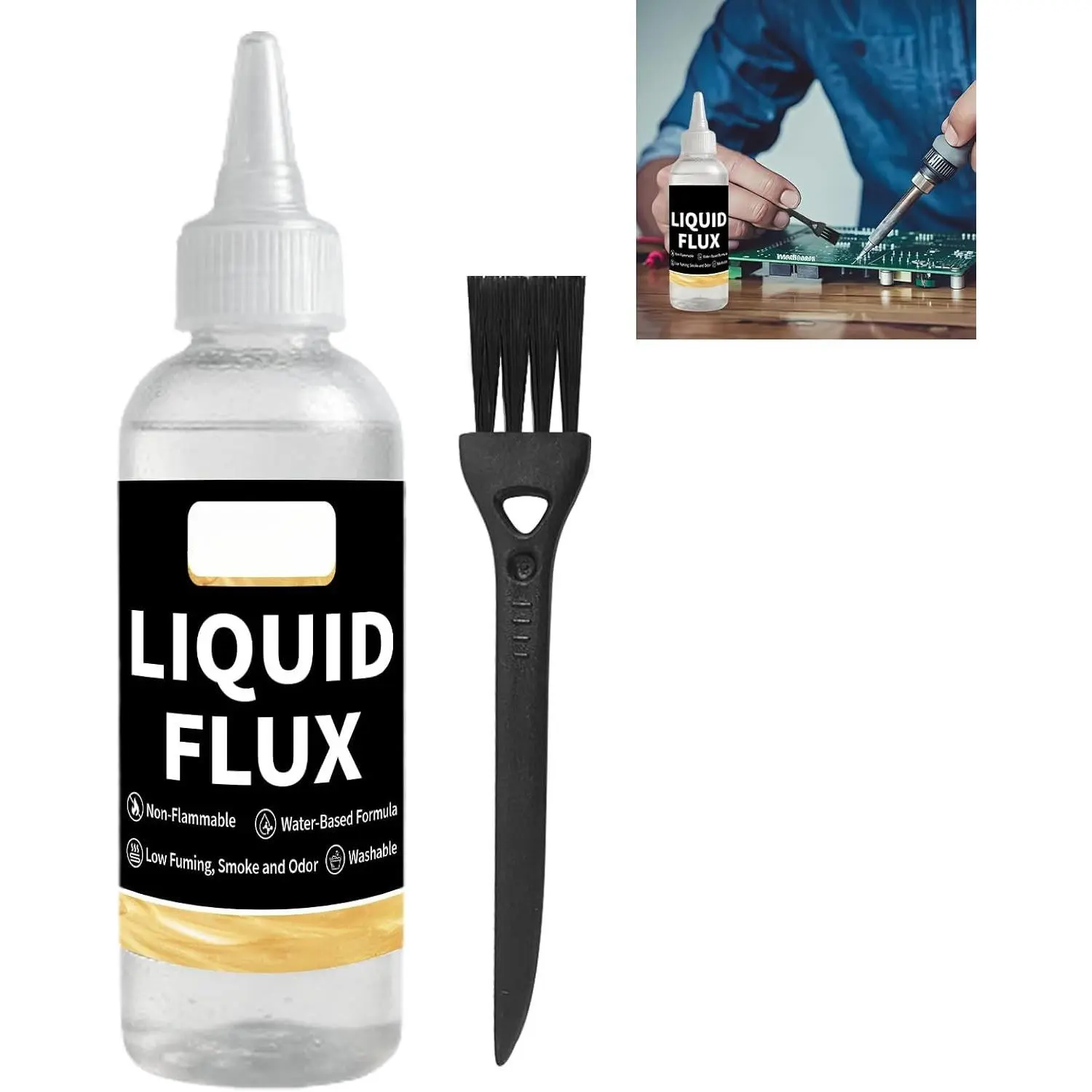 Liquid Solder Flux(100 ml/4 Oz.) | Water-Based No-Clean Liquid Flux for Soldering Electronics |  Liquid Flux Soldering Tools for SMD/BGA/IC/PCB Repairing, Stained Glass Repair Solder Work