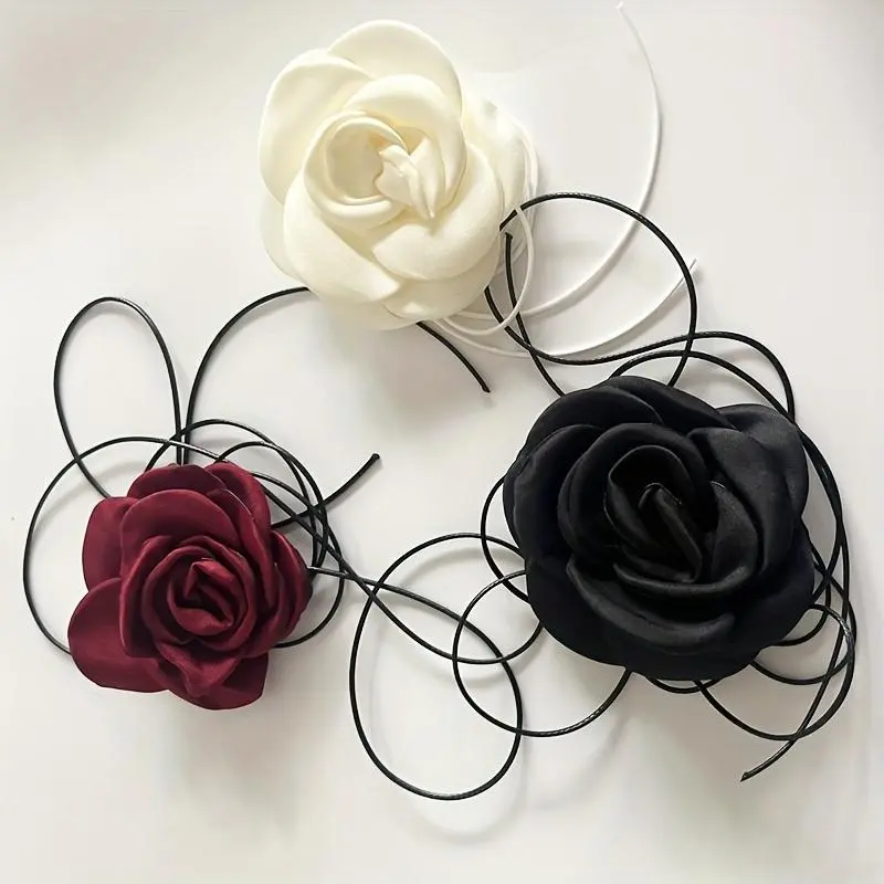 1pc/3pcs Women's Creative Handmade Rose Flower Necklace, Long DIY Choker Collar Elegant Accessory, Suitable for Daily Wear, Beach Vacations, Banquets, Parties, Weddings, Valentine's Day, Mother's Day, Christmas, Halloween Dress-Up