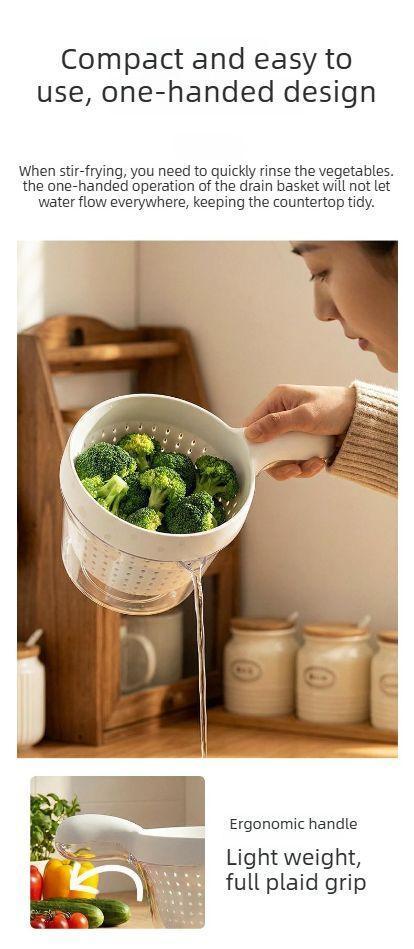 Double-layer fruit washing basket with handle, suitable for washing fruits and blueberries, cute small fruit strainer, a must-have for home use.