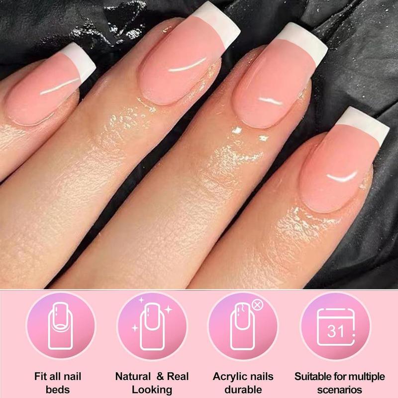 French Tip Press on Nails, 120pcs/set Short Square Fake Nails with Nail File & Jelly Glue & Stick, Reusable Press on Nails for Women & Girls DIY Nail Art, Christmas Gift