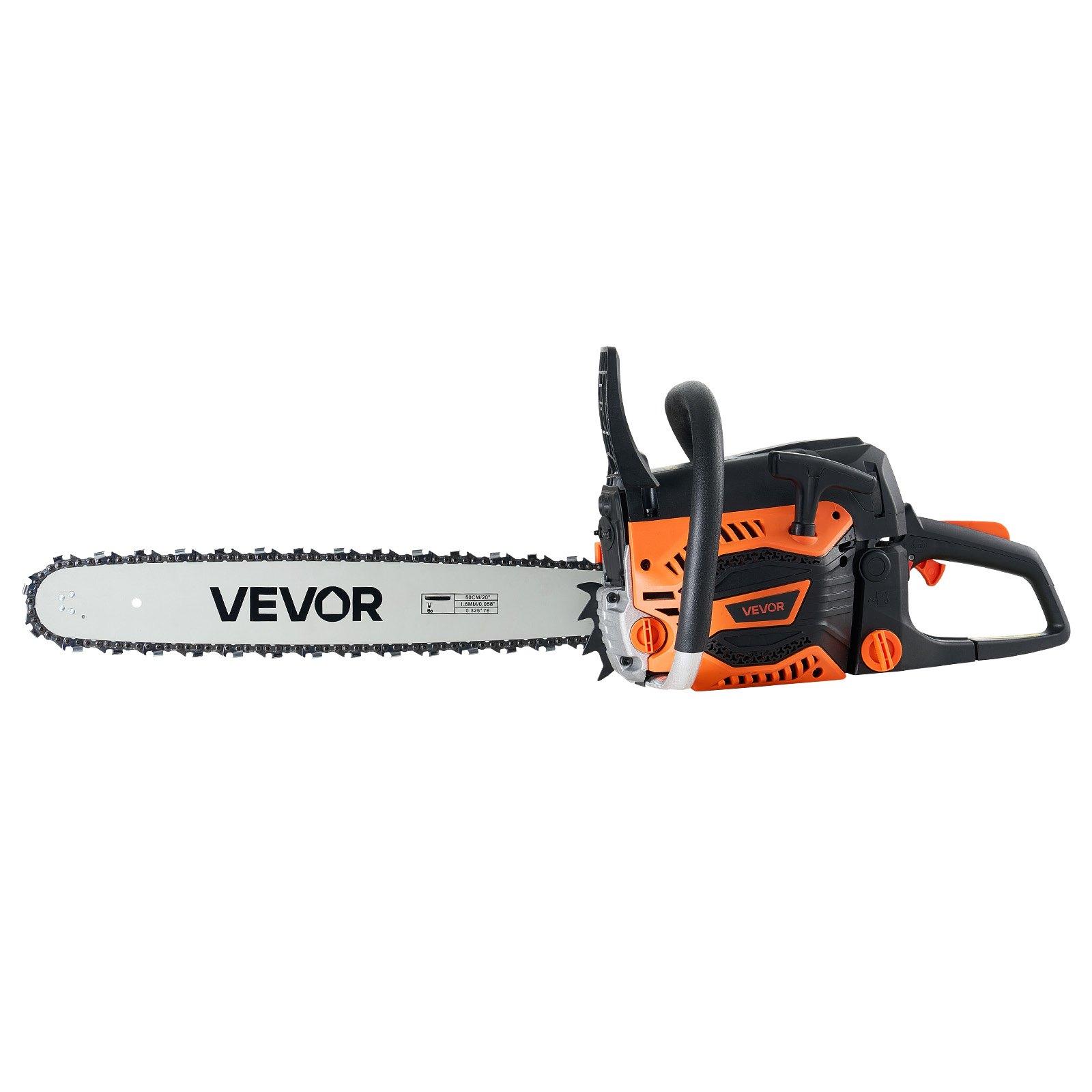VEVOR 62 cc Gas Chainsaw, 20 inch Gas Powered Chainsaw, 3.8 HP Power Chain Saw with Non-Slip Handle, Gas-Powered Chainsaws with Dual Fuel Tanks, For Wood Cutting, Tree Trimming, and Land Clearing
