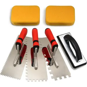 Stainless Steel Square Notch Trowel Set with Rubber Grout Float & Grout Sponge for Tiling Installation Grouting