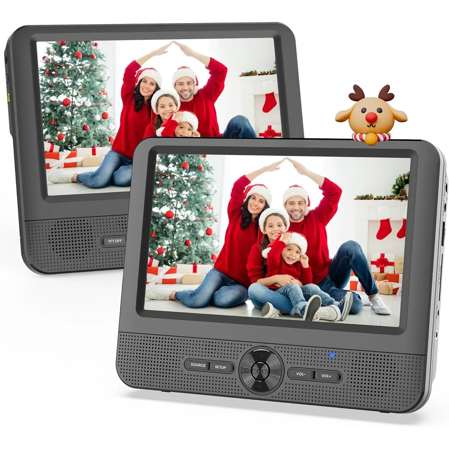 7.5 Inch   DVD Player, Portable Headrest Video Player for  with 5 Hours Rechargeable , Last Memory, AV Out/in, Support USB/SD/Sync TV,  Regions (1 Player+1 LCD Screen)