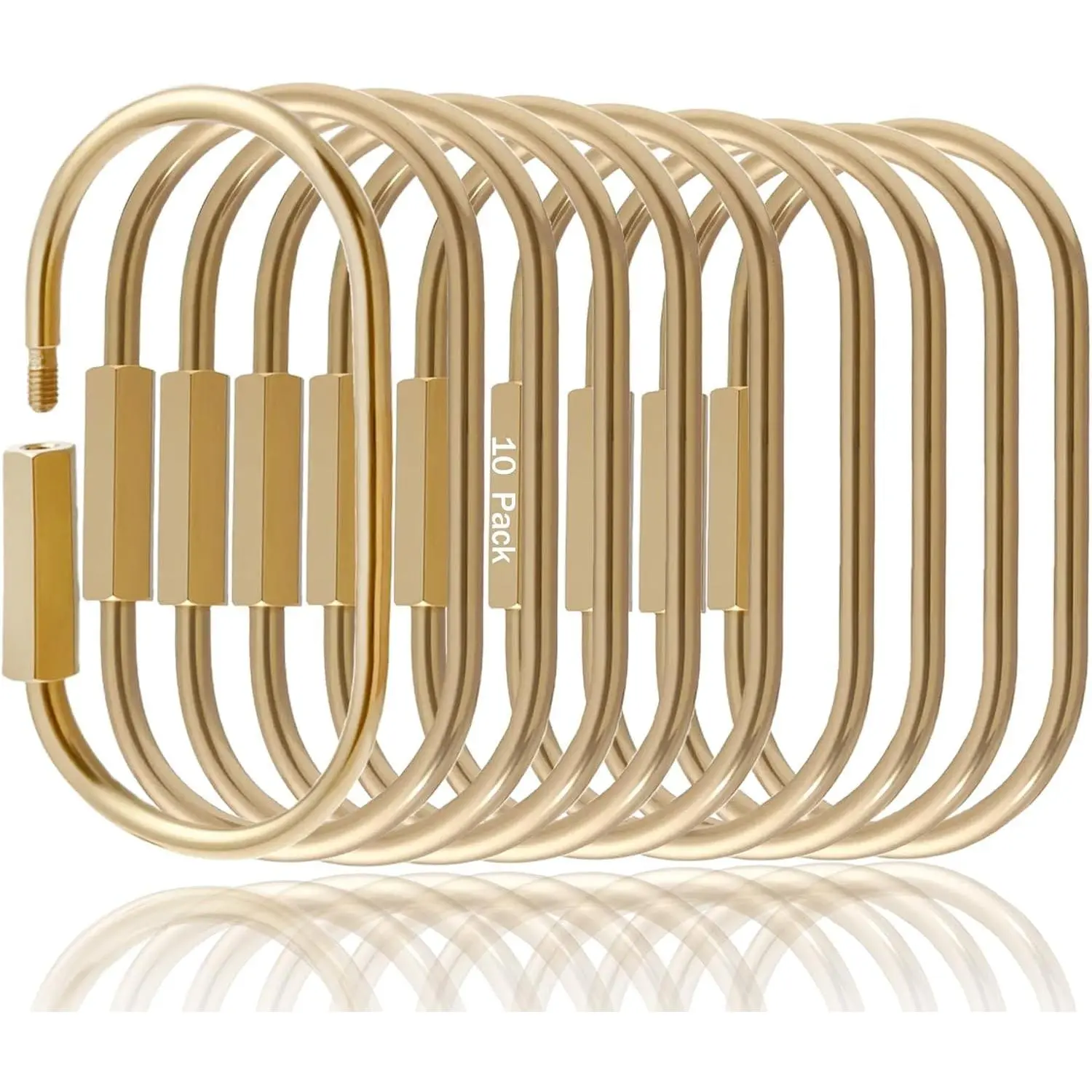 10 Pcs Locking Carabiner Clip Keychain Gold, Small Screw Lock Oval Keyring, Anti-Lost Charm Holder for Handbag, Purse Bag Charm, Brass(Gift)
