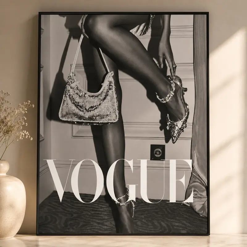 Vogue-Inspired Black & White Female Figure Canvas Poster, Minimalist Chic Quiet Luxury Home Decor for Bedroom & Glam Apartment